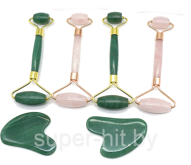 Скребок + ролик для массажа Гуаша нефритовый (Набор 2 в 1) Цвет зеленый в подарочной коробке - фото 8 - id-p116654436