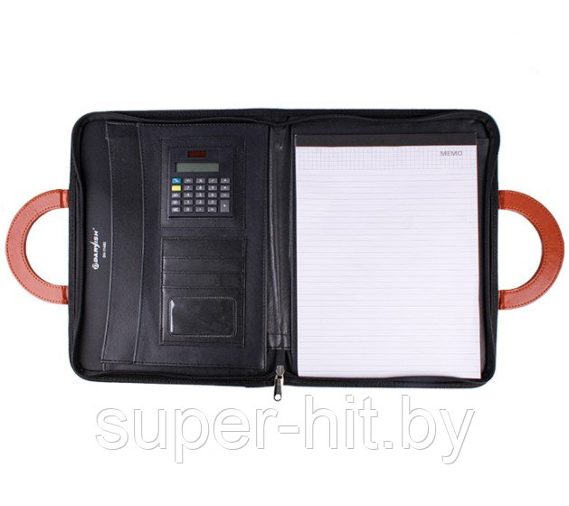Папка бизнес-органайзер к/з 33х25см + калькулятор + блок А4, с ручками (коричневый) - фото 2 - id-p170605795