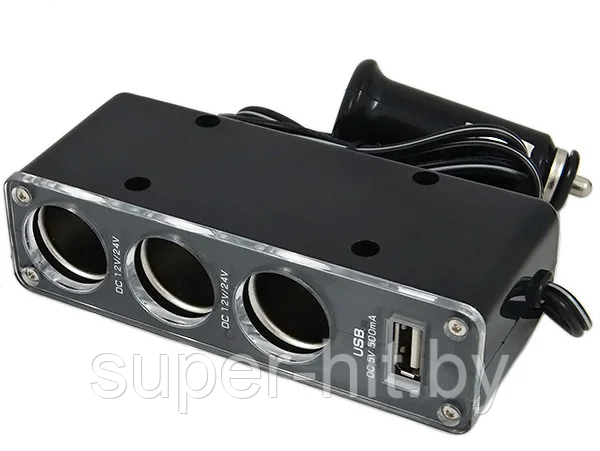 Разветвитель прикуривателя SiPL12/24 на 3 выхода+USB, фото 2