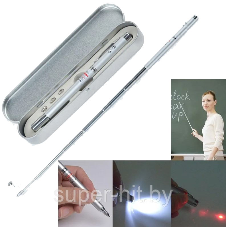 Указка лазерная телескопическая - ручка+фонарик Pointer 4 в 1 - фото 1 - id-p103821556
