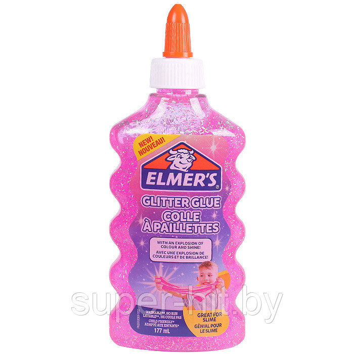 Клей канцелярский с блестками Elmers "Glitter Glue" 177 мл, для слаймов розовый - фото 1 - id-p170605818