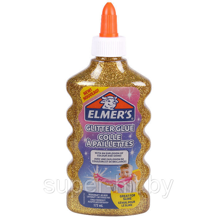 Клей канцелярский с блестками Elmers "Glitter Glue" 177 мл, для слаймов золотой - фото 1 - id-p170605819