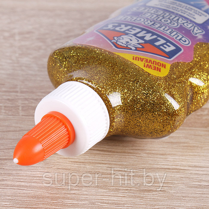 Клей канцелярский с блестками Elmers "Glitter Glue" 177 мл, для слаймов золотой - фото 2 - id-p170605819