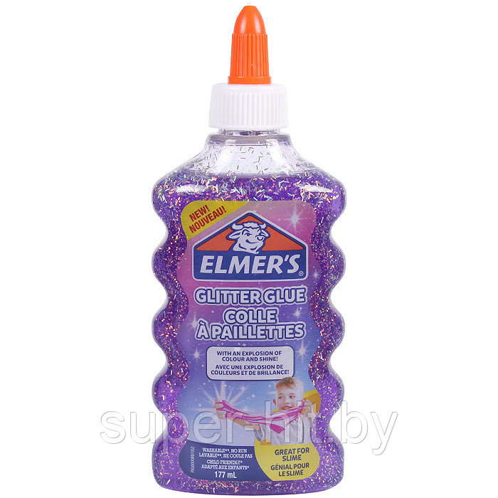 Клей канцелярский с блестками Elmers "Glitter Glue" 177 мл, для слаймов фиолетовый - фото 1 - id-p170605821