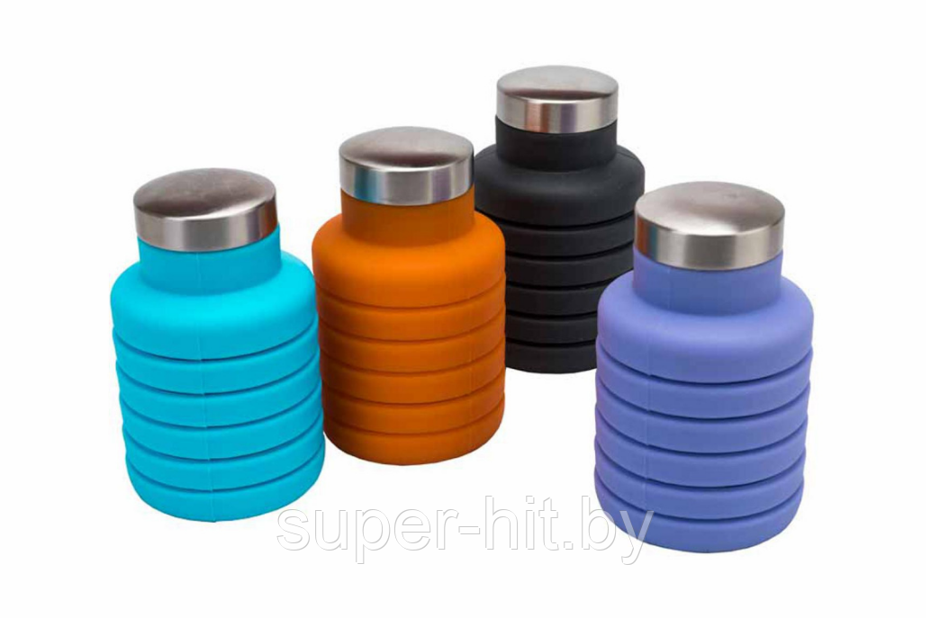 Бутылка для воды силиконовая складная с крышкой (500 мл) Фиолетовый - фото 5 - id-p170605247