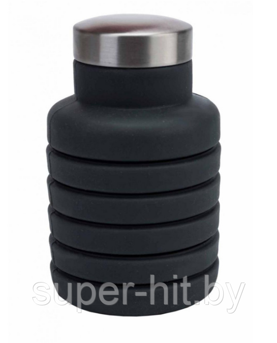 Бутылка для воды силиконовая складная с крышкой (500 мл) Темно-серый - фото 1 - id-p170605249