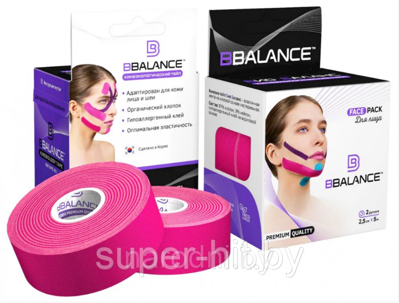 Кинезио тейп BBTape Face Pack (Корея) 2,5 см × 1 м, Розовый - фото 1 - id-p170605320