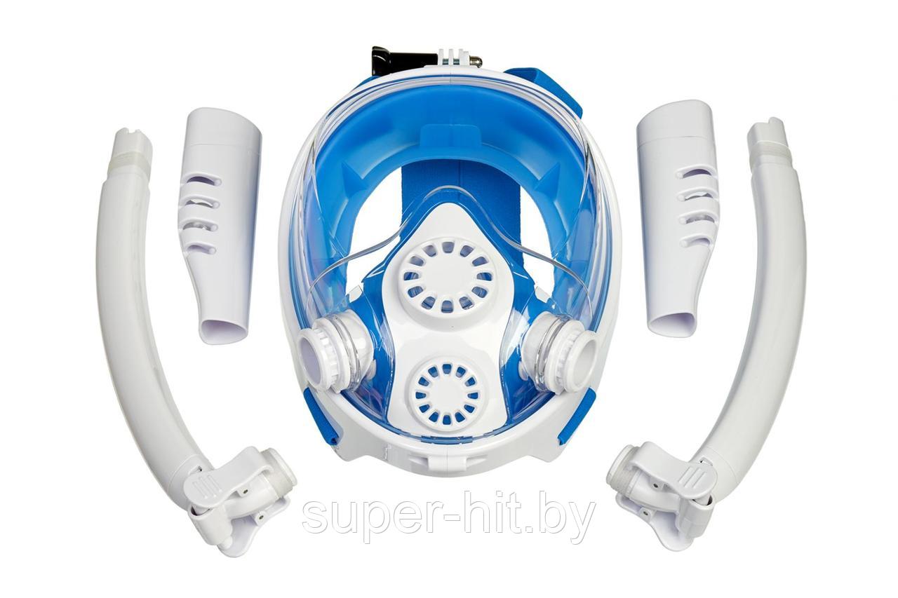 Полнолицевая маска для снорклинга с двумя трубками S/M - фото 4 - id-p170606652
