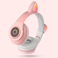 Детские беспроводные наушники Cat ear со светящимися ушками CXT-B39 Розовый