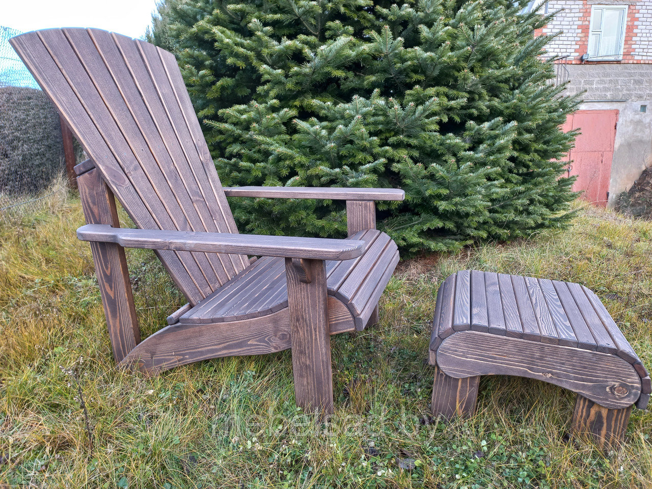 Кресло садовое из массива сосны "Адирондак Небраска" с подставкой для ног - фото 4 - id-p162299186