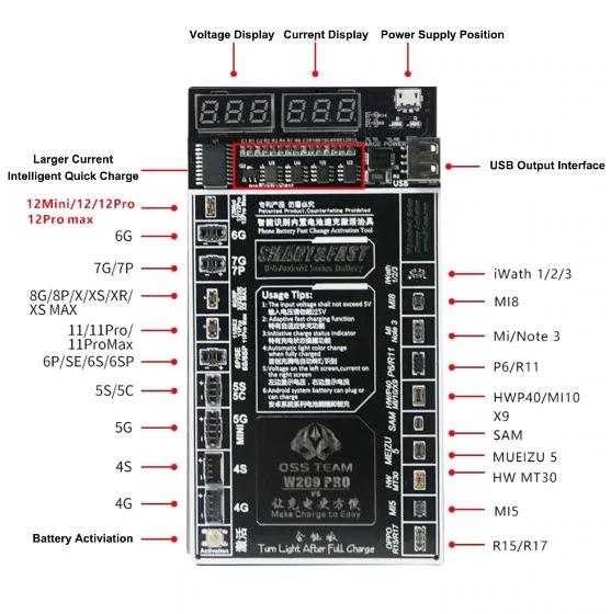 Устройство для старта / зарядки аккумуляторов W209 PRO для iPhone 4 5 6 7 8 X XS 11 Pro Max (для iOS+Android) - фото 4 - id-p170625649