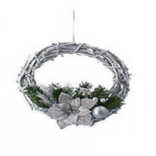 Декорация рождественский венок ратан серебро 25 см. арт. pant-3091