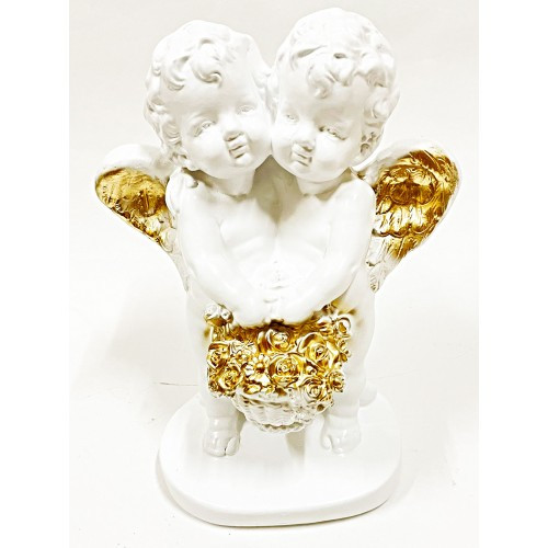 Статуэтка ангелы "пара с букетиком" белый с золотом 25 см , арт.авм-11 - фото 1 - id-p170629256