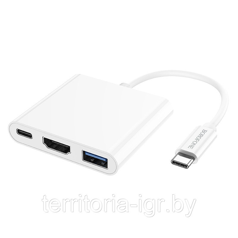 Адаптер DH4 Type-C на USB 3.0 + HDMI + PD белый Borofone - фото 6 - id-p170630519