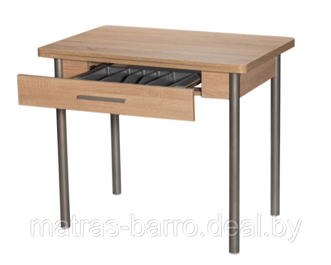 Стол кухонный М20 с ящиком для столовых приборов дуб сонома/опоры металлик - фото 1 - id-p153863287