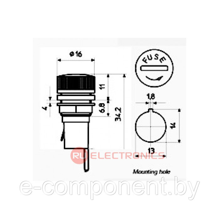 Держатель предохранителя RUICHI ZH263 for 5х20, огнестойкий - фото 2 - id-p170648648