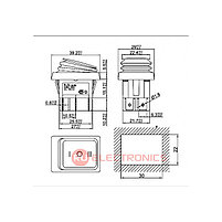 Клавишный переключатель RUICHI SB090, IP65, ON-OFF-ON, 22x30 мм, фото 2