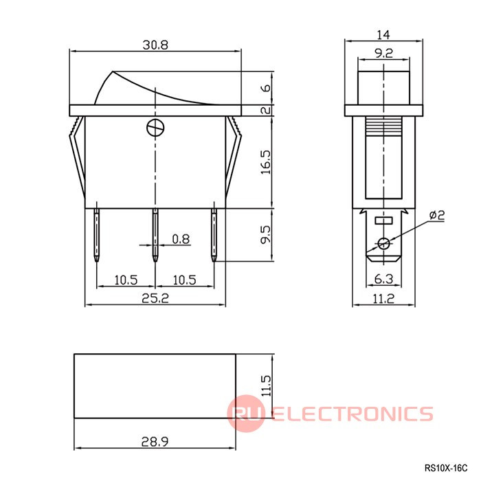 Клавишный переключатель RUICHI RS-103-16C, ON-OFF-ON, чёрный - фото 2 - id-p170648710