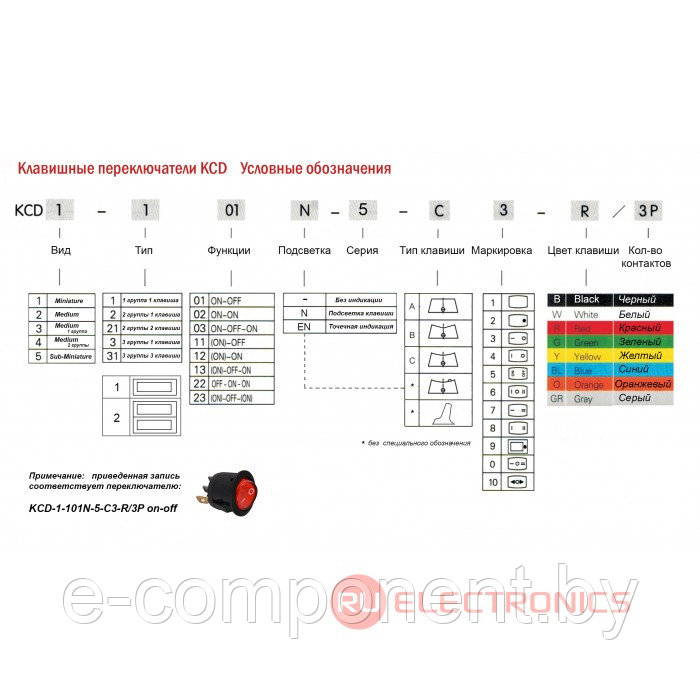 Клавишный переключатель RUICHI KCD1-103-C6-B/3P, ON-OFF-ON - фото 2 - id-p170648863