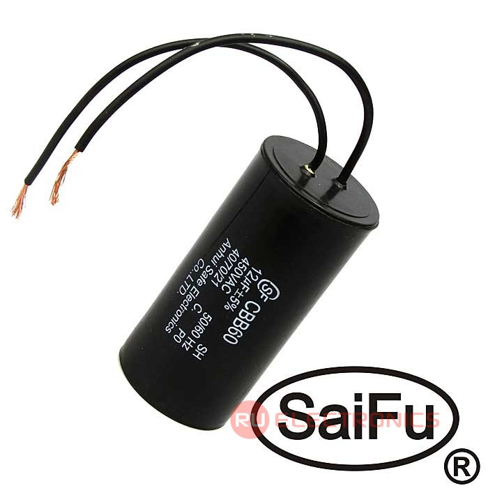 Пусковой конденсатор SAIFU CBB60, 12 мкФ, 450 В, с проводом - фото 1 - id-p170648990