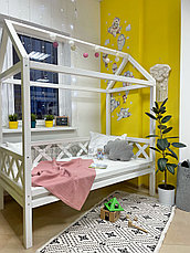 Кровать домик из массива сосны для детей и подростков "Kinder-lux 1" цвет белый, фото 2
