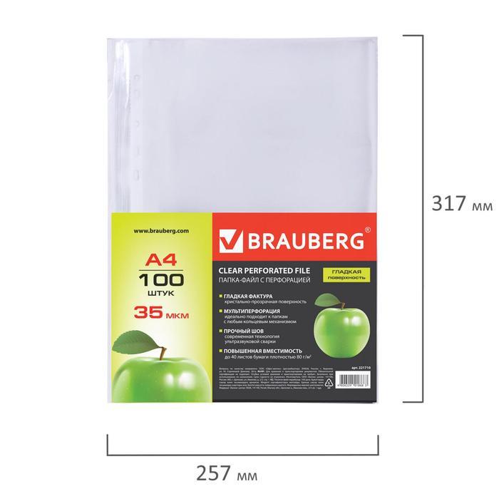 Файл-вкладыш А4 35 мкм, BRAUBERG "Яблоко", гладкие, 100 штук в упаковке - фото 8 - id-p170659932