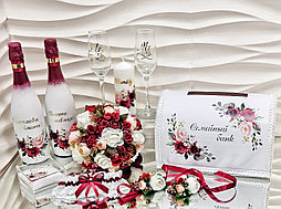 Свадебный набор "Цветочный букет" в бордовом цвете
