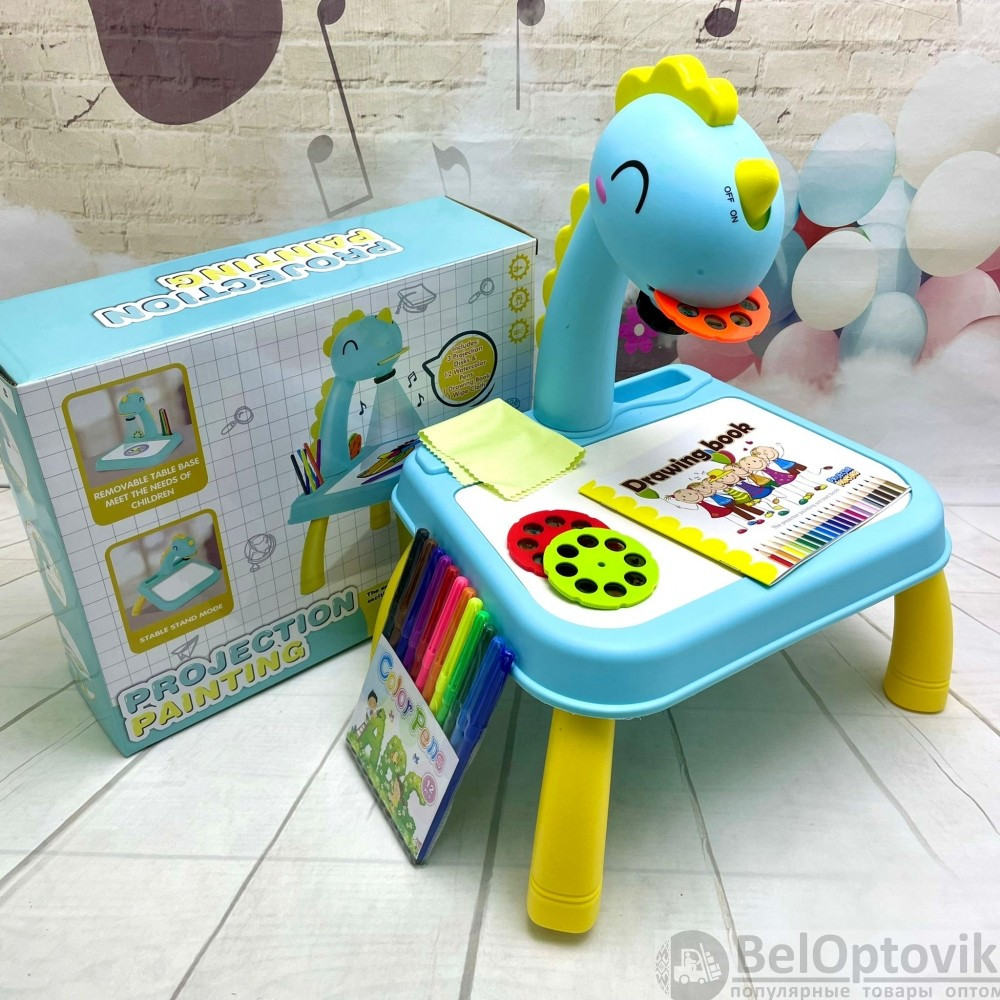 Детский стол проектор Динозаврик для рисования Projector Painting Yimatoys с подсветкой, фломастеры, сменные - фото 4 - id-p170110501