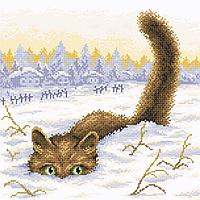 Набор Алмазной мозаики "Кот в снегу"