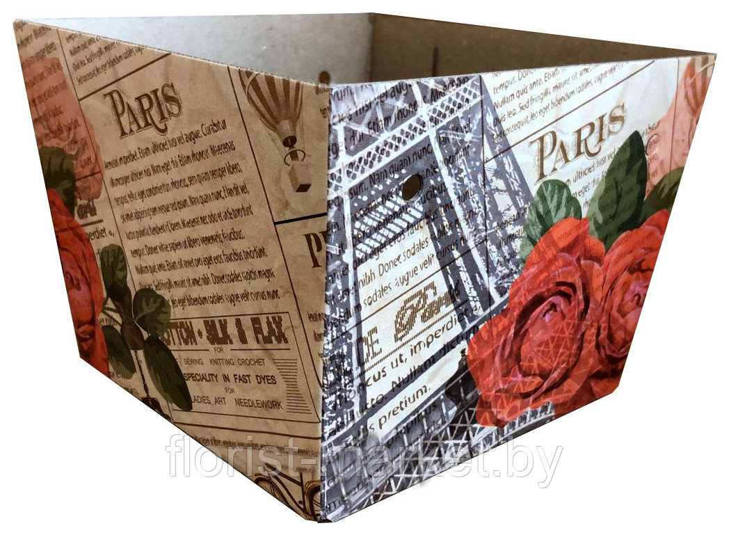 Коробка цветочная "Газета",  15*12,5*11 см