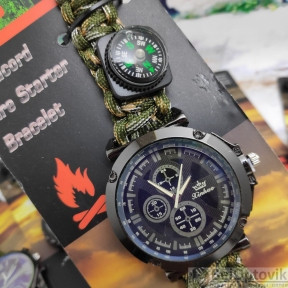Тактические часы с браслетом из паракорда XINHAO  06, QUARTZ черный циферблат, браслет хаки, хронограф