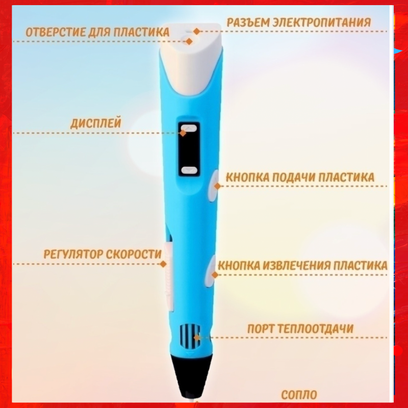 3Д ручка 3D Pen-2 c LCD дисплеем 3D ручка с пластиком 9 метров и 3-мя подарками - фото 2 - id-p170738401