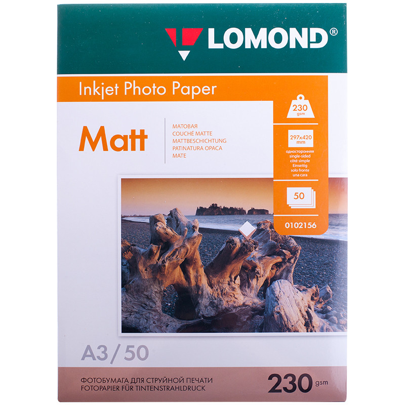 Бумага А3 для стр. принтеров Lomond, 230г/м2 (50л) мат.одн. 0102156