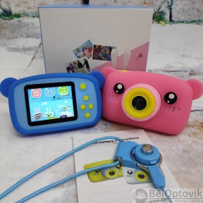 NEW design Детский фотоаппарат Zup Childrens Fun Camera со встроенной памятью и играми Мишка Розовый