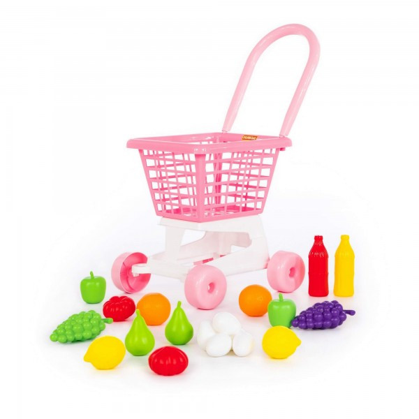 Детская игрушка Тележка "Supermarket" №1 (розовая) + набор продуктов (в сеточке) арт. 68477 Полесье - фото 1 - id-p170905783