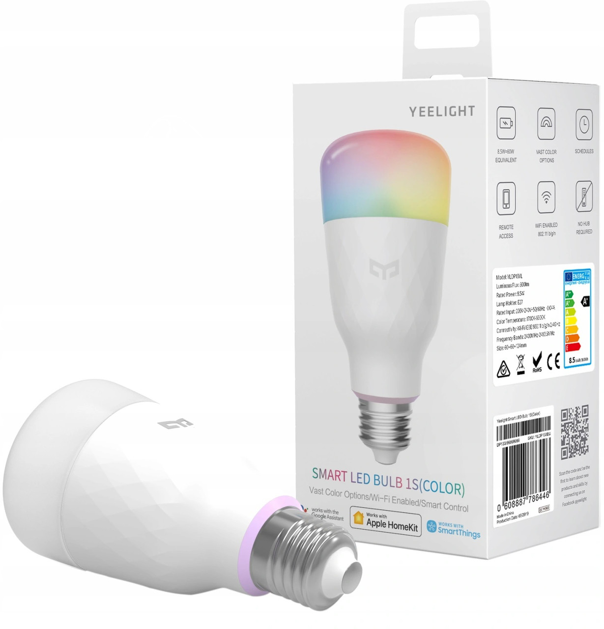 Светодиодная лампа Xiaomi Yeelight LED Smart Bulb 1S(Color) RGB, E27, 8.5W, 800LM, 1700-6500K, 220V (YLDP13YL)