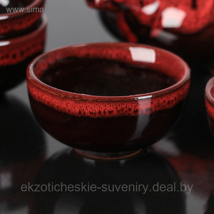 Набор для чайной церемонии «Лунное озеро», 7 предметов: чайник 150 мл, 6 пиал 50 мл, цвет красный - фото 2 - id-p170940986