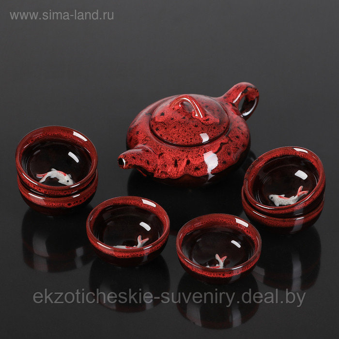 Набор для чайной церемонии «Лунное озеро», 7 предметов: чайник 150 мл, 6 пиал 50 мл, цвет красный - фото 1 - id-p170940986