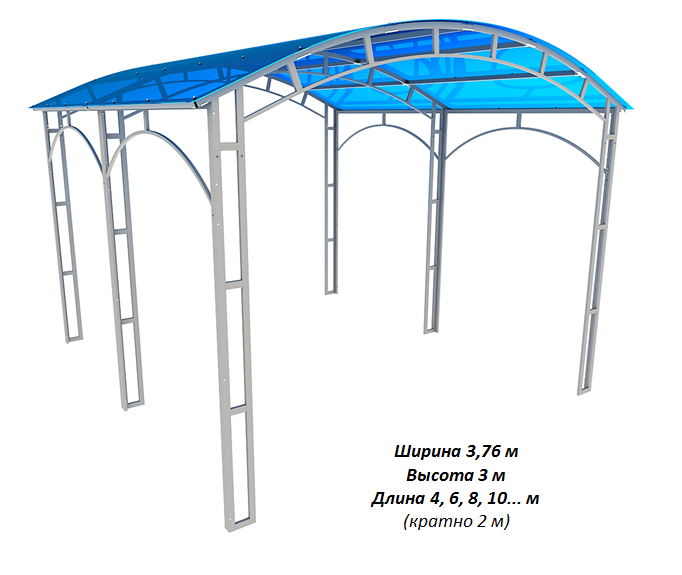 Навес для автомобиля из поликарбоната. 4,6,8,10 м - фото 6 - id-p170953058