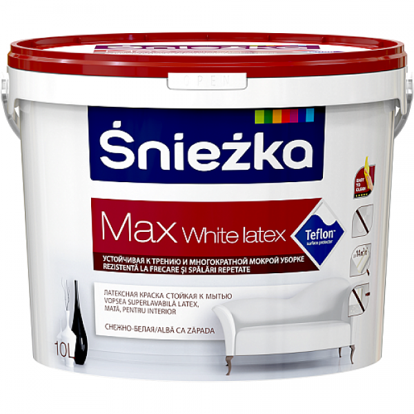 ŚNIEŻKA MAX WHITE LATEX Матовая латексная краска для интерьеров 10л - фото 1 - id-p170959484