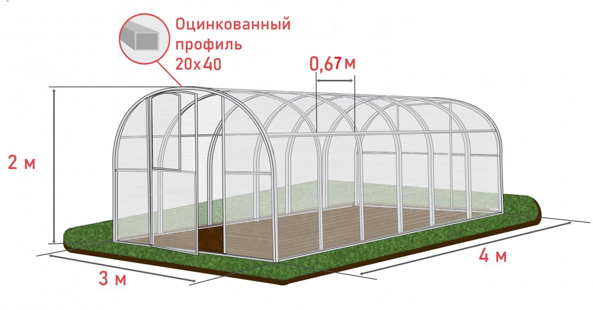 Теплица "АгроЛюксЭко" каркас из оцинкованного профиля 40*20мм, болтовое соединение, расстояние между дугами - фото 1 - id-p170961745