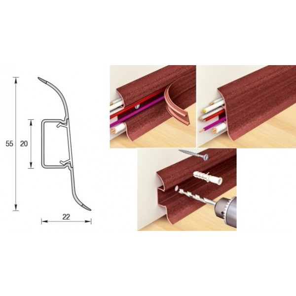 IDEAL К-55 Плинтус «Комфорт» с центральным кабель-каналом для монтажа и проводов 346 Махагон 2,5м - фото 2 - id-p170965180