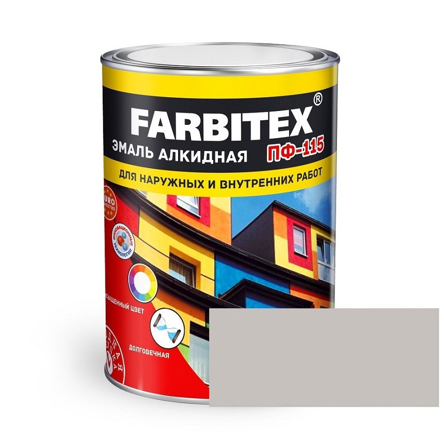 FARBITEX Эмаль алкидная ПФ-115 Светло-серый 0,8кг - фото 1 - id-p170964413