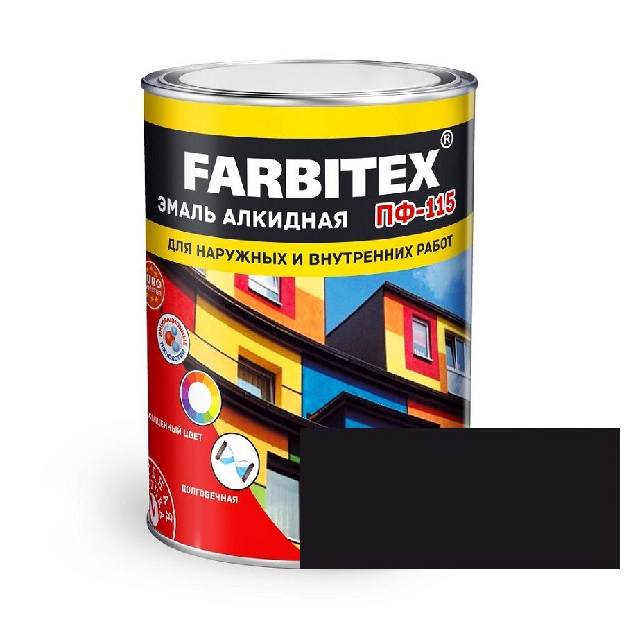 FARBITEX Эмаль алкидная ПФ-115 Черный 0,8кг - фото 1 - id-p170964420