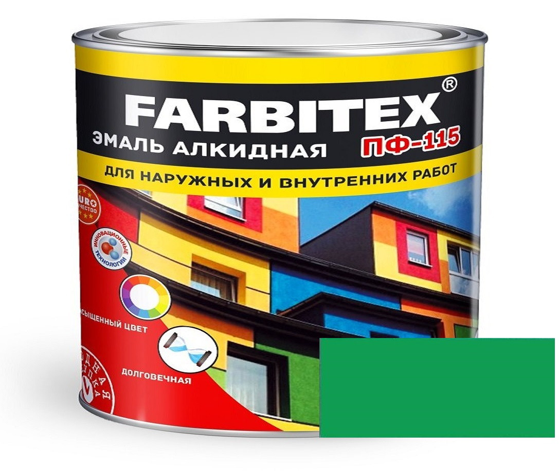 FARBITEX Эмаль алкидная ПФ-115 Ярко-зеленый 1,8кг - фото 1 - id-p170964422