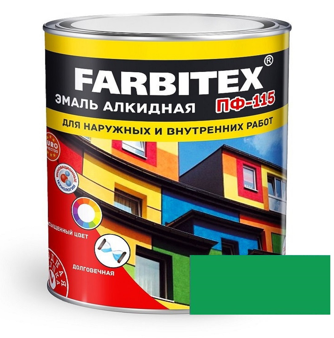 FARBITEX Эмаль алкидная ПФ-115 Ярко-зеленый 2,7кг - фото 1 - id-p170964443