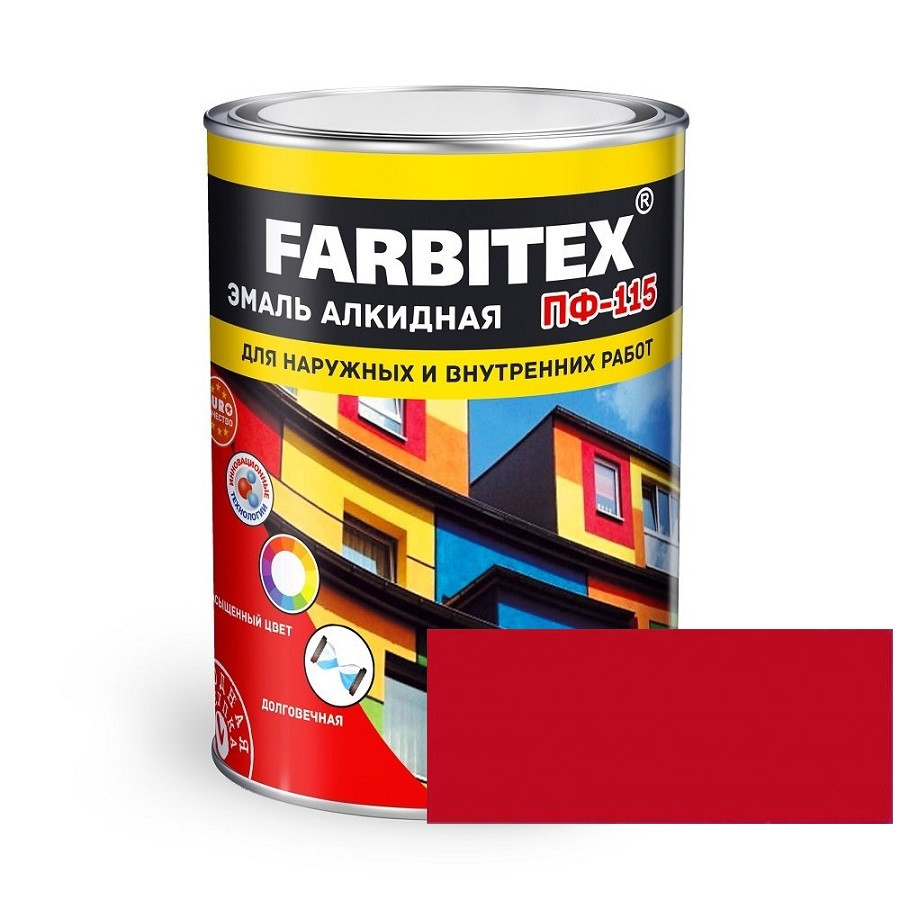 FARBITEX Эмаль алкидная ПФ-115 Красный 0,8кг - фото 1 - id-p170964480