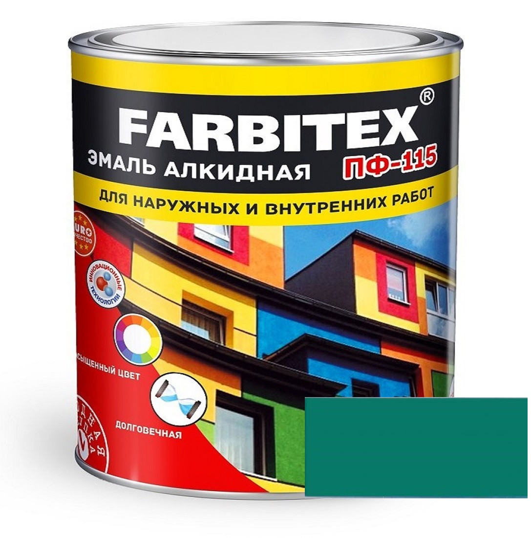 FARBITEX Эмаль алкидная ПФ-115 Зеленый 10кг - фото 1 - id-p170964510