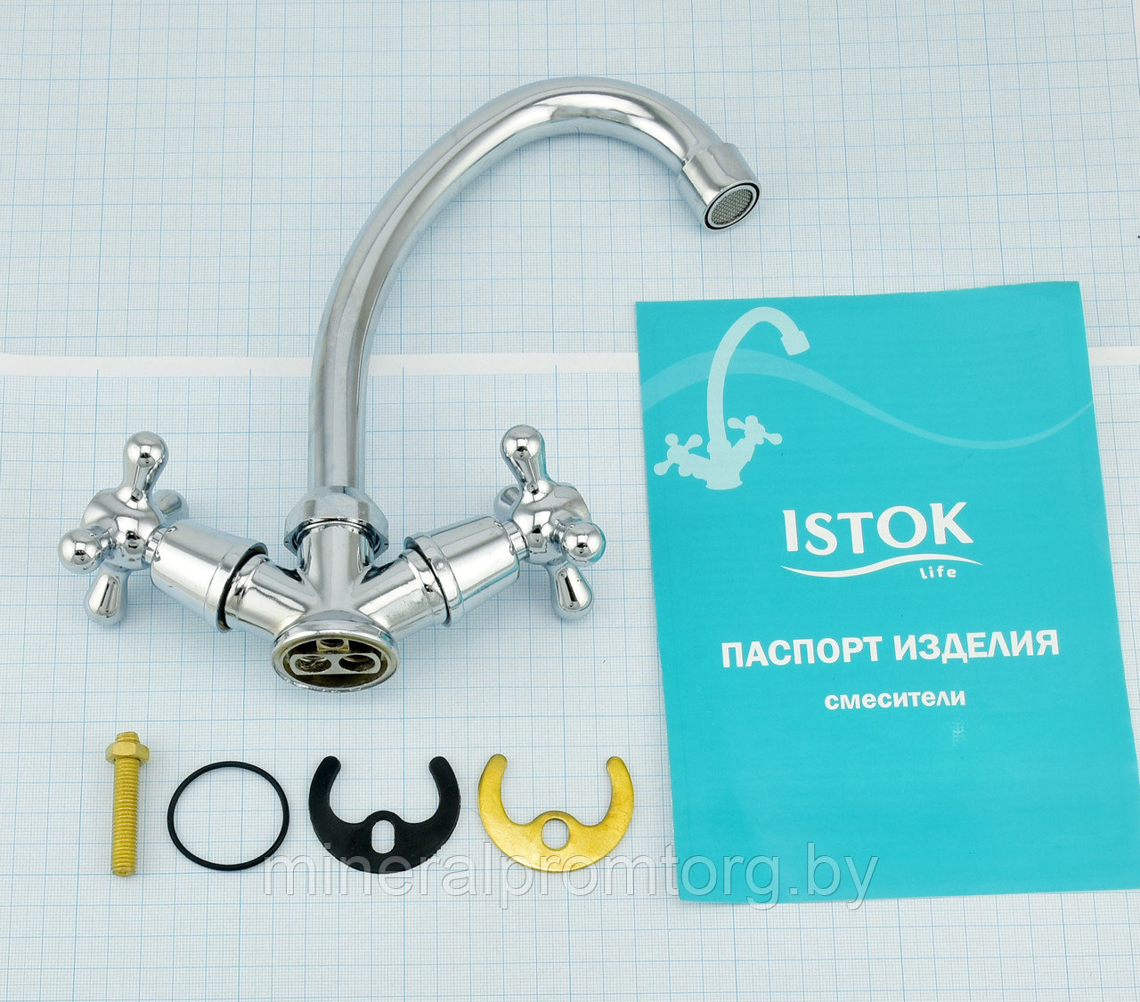Смеситель Istok life двухвентильный для кухни с изливом 140 мм Арт. 0402.712 - фото 7 - id-p164030853