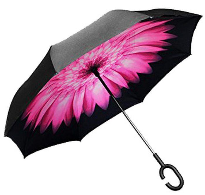 Умный двухсторонний зонт с обратным открыванием / с розовым цветком